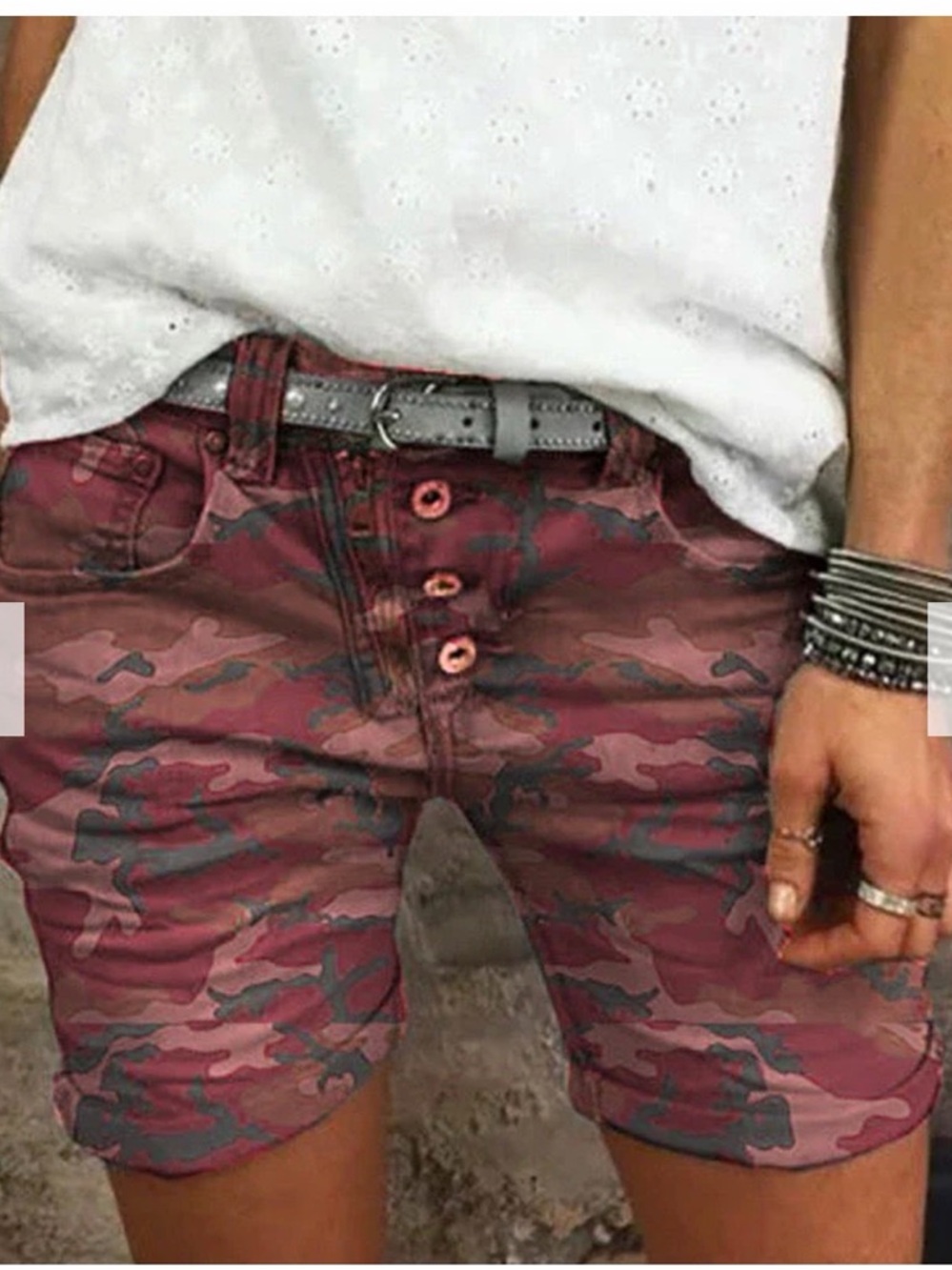 Women’s Pink Camo Button-Front Jean Shorts